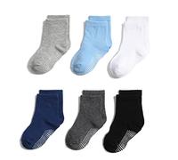 QIYIENDIAN 6 Pairs Non Slip Cozy Warm Crew Socks with Grips for Baby Infant Toddler Kids Boys Girls（3-5 Years，2-A Six Color）