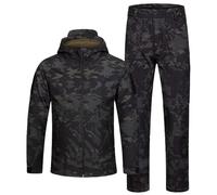 QIYUANT Children's Outdoor Tactical Clothing Camo Softshell Jacket & Pants Sets Fleece Lined Airsoft Military Camouflage Winter Combat Hunting Boys Girls (Black CP/Jacket + Pants, 150)