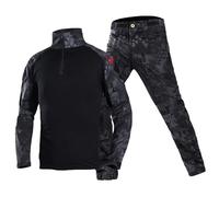 QIYUANT Children's Tactical Camo T Shirt & Pants Sets Airsoft Military Camouflage Spring Summer Autumn Combat Hunting Hiking Camping Outdoor (Black Python/Shirt + Pants, 120)