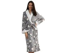 QIYUANT Dressing Gowns for Women Soft Fleece Fluffy Bath Robes Winter Warm Cozy Women's Bathrobe Loungewear Shawl Collar Loungewear Nightwear Homewear (Women's Gray Penguin, L)