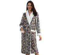 QIYUANT Dressing Gowns for Women Soft Fleece Fluffy Bath Robes Winter Warm Cozy Women's Bathrobe Loungewear Shawl Collar Loungewear Nightwear Homewear (Women's Gray Penguin Parachute, L)