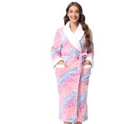 QIYUANT Glow In The Dark Dressing Gowns for Women Soft Fluffy Fleece Bath Robes Winter Warm Cozy Women's Christmas Halloween Bathrobe Loungewear Shawl Collar Nightwear Homewear (Rainbow Star, S)