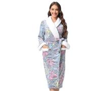 QIYUANT Glow In The Dark Dressing Gowns for Women Soft Fluffy Fleece Bath Robes Winter Warm Cozy Women's Christmas Halloween Bathrobe Loungewear Shawl Collar Nightwear Homewear (Gray Butterfly, M)