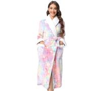 QIYUANT Glow In The Dark Dressing Gowns for Women Soft Fluffy Fleece Bath Robes Winter Warm Cozy Women's Christmas Halloween Bathrobe Shawl Collar Nightwear Homewear (Pink Rendering Horse, S)
