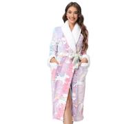 QIYUANT Glow In The Dark Dressing Gowns for Women Soft Fluffy Fleece Bath Robes Winter Warm Cozy Women's Christmas Halloween Bathrobe Shawl Collar Nightwear Homewear (Rainbow Striped Horse, M)