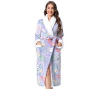 QIYUANT Glow In The Dark Dressing Gowns for Women Soft Fluffy Fleece Bath Robes Winter Warm Cozy Women's Christmas Halloween Bathrobe Loungewear Shawl Collar Nightwear Homewear (Purple Dinosaur, S)