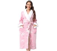 QIYUANT Glow In The Dark Dressing Gowns for Women Soft Fluffy Fleece Bath Robes Winter Warm Cozy Women's Christmas Halloween Bathrobe Loungewear Shawl Collar Nightwear Homewear (Pink Horse, XL)