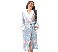 QIYUANT Glow In The Dark Dressing Gowns for Women Soft Fluffy Fleece Bath Robes Winter Warm Cozy Women's Christmas Halloween Bathrobe Loungewear Shawl Collar Nightwear Homewear (Gray Rabbit, M)