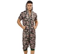 QIYUANT Mens Casual Short Jumpsuits One-Piece Summer Full-Zip Bodysuits Romper Short Sleeve Overalls with Pocket Fitness Sportswear Nightwear Sleepsuits Loungewear Playsuit (Camouflage XXL)