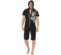 QIYUANT Mens Casual Short Jumpsuits One-Piece Summer Full-Zip Bodysuits Romper Short Sleeve Overalls with Pocket Fitness Sportswear Nightwear Sleepsuits Loungewear Playsuit (Black, Totem L)
