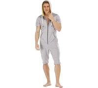 QIYUANT Mens Casual Short Jumpsuits One-Piece Summer Full-Zip Bodysuits Romper Short Sleeve Overalls with Pocket Fitness Sportswear Nightwear Sleepsuits Loungewear Playsuit (Gray, Yellow L)