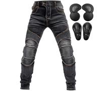 QIYUANT Mens Motorbike Trousers Protective Safety Jeans Motocross Stretch Tear-Resistant Casual Retro Racing Riding Denim Pants with CE Upgraded Removable Armours Black M