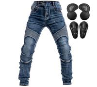 QIYUANT Mens Motorbike Trousers Protective Safety Jeans Motocross Stretch Tear-Resistant Casual Retro Racing Riding Denim Pants with CE Upgraded Removable Armours Blue S