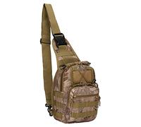 QIYUANT Tactical Crossbody Military Sling Bag Waterproof Oxford Shoulder Bag MOLLE Chest Bag Assault Back Pack One Strap Backpack for Outdoor Camp Hiking Cycling Running Python Khaki