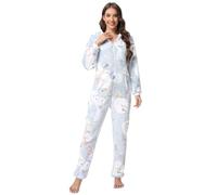 QIYUANT Womens Hooded Glow In The Dark Onesie Pajamas Casual Flannel Jumpsuit Zipped Adult One Piece Spring Winter Autumn Christmas Halloween Sleepsuits Loungewear Nightwear (Blue Snow, M)