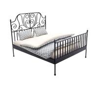 QIYUDUOLA Antique Iron Bed for 1/12 Dollhouses Decoration Furniture with Removable Bedding Mattress Model Scene