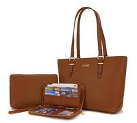Qiyuer Versatile Daily Purses with RFID Wallet for Women Tote Handbag Set, A58-3pcs/Set Brown, L