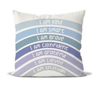 QIYUHOY Boho Rainbow Classroom Throw Pillow Covers, Book Center Calming Corner Playroom Decor Pillow Case, Purple Pillow Cover, I Am Kind Smart Brave Confidence 24x24 Inch Pillowcase(Blue)