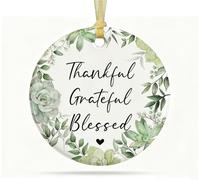 QIYUHOY Christian Gifts Christmas Ceramic Ornament Keepsake Sign,Thankful Grateful Blessed Wall Decor,Religious Ornaments for Christmas Tree,Ceramic Round Keepsake Bible Gifts for Women