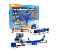 QIYUMOKE Airport Playset for Kids - Airplane Toy with Ground Service Vehicles,Figures - Interactive Role Play Toy for Boys & Girls Ages 3+ (dark blue version)