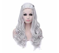 QIYUN.Z Women Silver Long Wave Curly Wig Cosplay Princess Festival Party Braid Hair Wigs Khaleesi Daenerys Targaryen Cosplay Hair Full Wigs