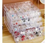 QIYUSHRY Earring Storage Box Acrylic Jewelry Storage Holder Ring Clear Plastic Transparent Jewelry Display Stand with 5 Drawers 120 Small Compartment Tray for Women Girls