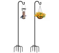 QIZENME 2PCS 150cm Shepherd's Hooks, Heavy Duty Metal Garden Hooks with 5-Section Adjustable Design & 5-Prong Base, 1.3cm Diameter - Ideal for Outdoor Decor, Lanterns, Bird Feeders