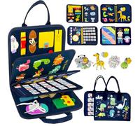 Qizfun Busy Board Montessori Toy for Kids 3+, Educational Sensory Learning Toy for Fine Motor Skills, Preschool Travel Toy for Airplane & Car, Gifts for Boys and Girls