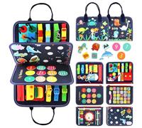 Qizfun Busy Board Montessori Toy for Kids Ages 3+, Educational Sensory Learning Toy for Fine Motor Skills, Preschool Travel Toy for Airplane & Car, Gifts for Boys and Girls