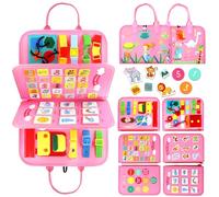 Qizfun Busy Board Montessori Toy for Kids Ages 3+, Educational Sensory Learning Toy for Fine Motor Skills, Preschool Travel Toy for Airplane & Car, Gifts for Boys and Girls