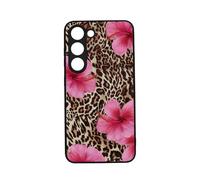 qizjio Aesthetic Leopard Print Phone Case - Pink Hibiscus Flower 2000s Style, Cute Cheetah Pattern Protective Cover for Samsung Galaxy S23