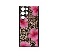 qizjio Aesthetic Leopard Print Phone Case - Pink Hibiscus Flower 2000s Style, Cute Cheetah Pattern Protective Cover for Samsung Galaxy S22 Ultra
