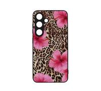 qizjio Aesthetic Leopard Print Phone Case - Pink Hibiscus Flower 2000s Style, Cute Cheetah Pattern Protective Cover for Samsung Galaxy S25