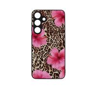 qizjio Aesthetic Leopard Print Phone Case - Pink Hibiscus Flower 2000s Style, Cute Cheetah Pattern Protective Cover for Samsung Galaxy A35