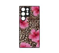 qizjio Aesthetic Leopard Print Phone Case - Pink Hibiscus Flower 2000s Style, Cute Cheetah Pattern Protective Cover for Samsung Galaxy S24 Ultra