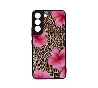 qizjio Aesthetic Leopard Print Phone Case - Pink Hibiscus Flower 2000s Style, Cute Cheetah Pattern Protective Cover for Samsung Galaxy S22