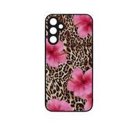 qizjio Aesthetic Leopard Print Phone Case - Pink Hibiscus Flower 2000s Style, Cute Cheetah Pattern Protective Cover for Samsung Galaxy S24