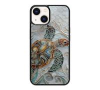 qizjio Stained Glass Sea Turtle Phone Case Shockproof Protective Turtle Shell Phone Case for iPhone 14 Plus