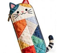 QIZLDBGF Cute Cat Patchwork Pen Bag Japanese Color Contrast Handmade Storage Bag Student Stationery Bag Makeup Bag