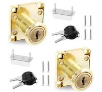 Qjaiune 2 Pack Gold Cabinet Drawer Lock, 7/8" Cylinder Keyed Different | Zinc Alloy Rust Proof, Fits 17-22mm Door Thickness, 2 Keys Per Lock, for Desk Mailbox Wardrobe Letter Box