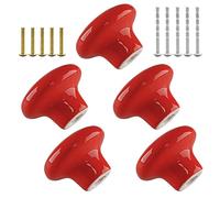 Qjaiune 5pcs Ceramic Cabinet Knobs Red Drawer Knobs, Round Shaped Dresser Knobs Cute Kitchen Cabinet Pull Handles, Small Vanity Knobs Hardware Closet Cupboard Knobs for Kids Girls Children's Bedroom