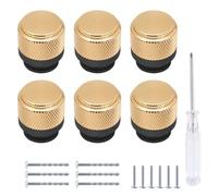 Qjaiune 6 Pack Knurled Cabinet Knob Gold and Black Dresser Knobs, 1 Inch Dia Round Drawer Knobs Kitchen Cabinet Pulls Handles Oxidation Finish with Diamond Pattern, Aluminum Knob for Cupboard Vanity