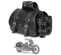 QJBOMTO High-Density Leather Motorcycle Saddlebags-Throw Over Saddle Bags,Panniers Side Bags with Cup Holder,Harley Sportster Waterproof, Tool Bag,Storage Bag for Motorbike,1Pair,L(Black) ALR007BC
