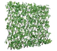 QJBSAVVA Artificial Ivy Trellis Expandable Green Fence Panel 186 x 30 cm PVC & Wood for Garden Privacy Screening, Outdoor Wall Decor for Balcony Patio