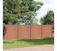 QJBSAVVA Brown WPC Fence Panel 872x186 cm, Sturdy Composite Garden Fence Panels with Aluminium Posts, Privacy Screening for Outdoor Garden, Patio, Dog Exercise Area