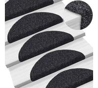 QJBSAVVA Stair Carpet Treads Self-adhesive Half-Moon Black 56 x 17 x 3 cm 15 Pack, Needle-Punched Polypropylene 3 mm Pile Rug Runner for Indoor Stairs, Living Room Corridor and Bedroom Use