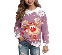 QJDFLL 2025 Christmas Girls Pullover Sweatshirt with Deer Print Long Sleeve Hooded Casual Top for Everyday Wear(b-Light Purple,5-6 Years)