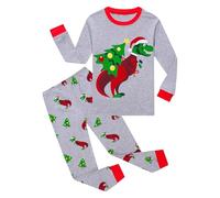 QJDFLL 2025 Christmas Toddler Boys Girls Pajamas Dinosaur Pattern Kids Pants 2 Piece Pj s Long Sleeve Sleepwear Xmas Clothes Set Outfits(3-Light Gray,8-9 Years)