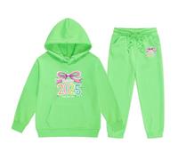 QJDFLL 2026 Year Printing Children s Middle and Large Long Sleeved Letter Print Hooded Top Sweater Pants Set(Green,2-3 Years)