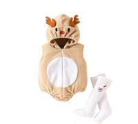 QJDFLL Baby Christmas Costumes Deer Cute Infant Toddler Girl Boy Costume Long Sleeve Fuzzy Romper christmas mugs(Beige,6-12 Months)